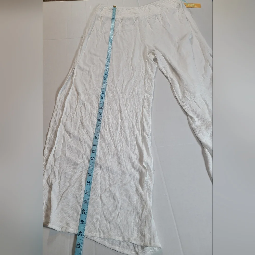 Kona Sol Women’s L White Wide-Leg Smocked Waist Cover Up Pants W/ Side Slit NWT - Picture 11 of 11